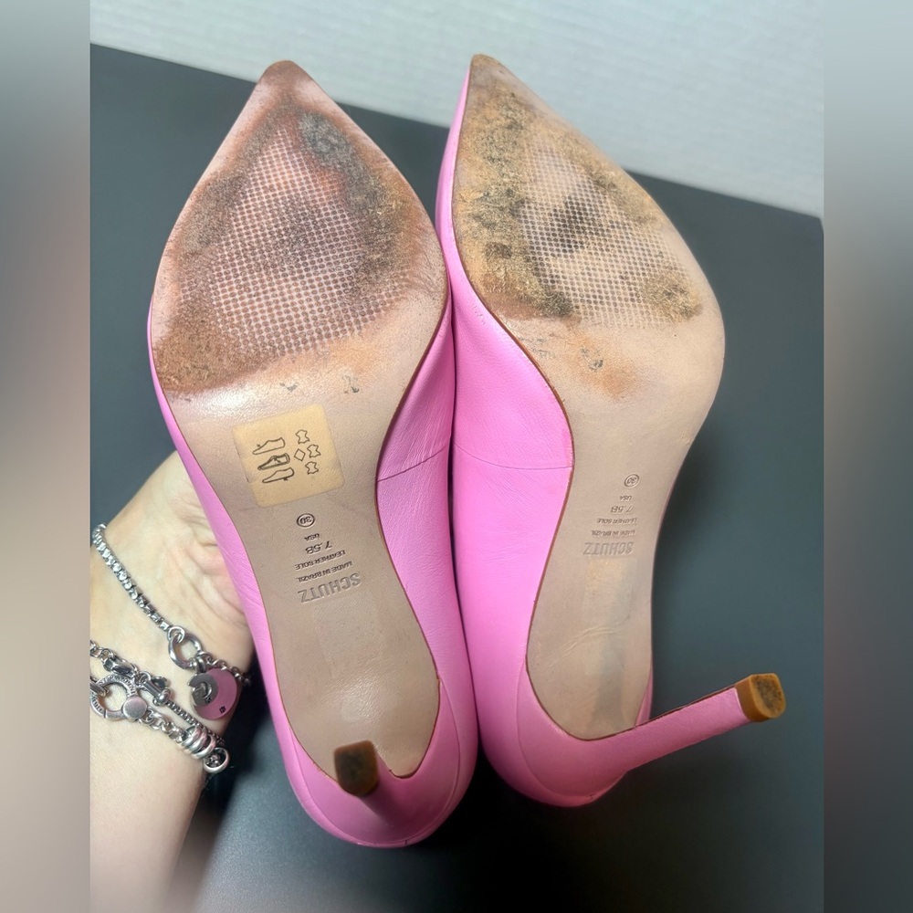 SCHUTZ Lou Paradise Pink Nappa Leather Pumps - Picture 10 of 11
